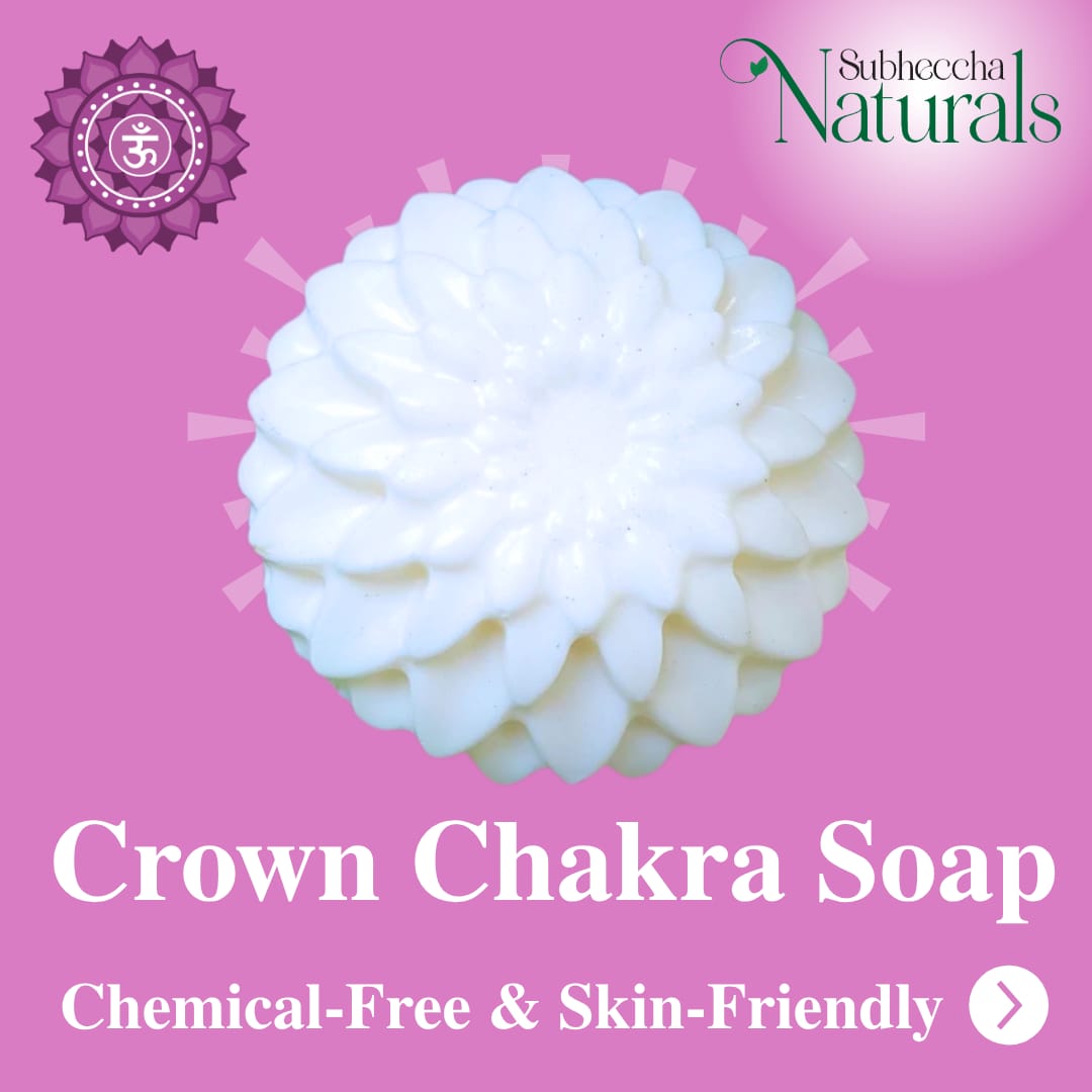 Crown Chakra Soap by Subheccha Naturals on a pink background