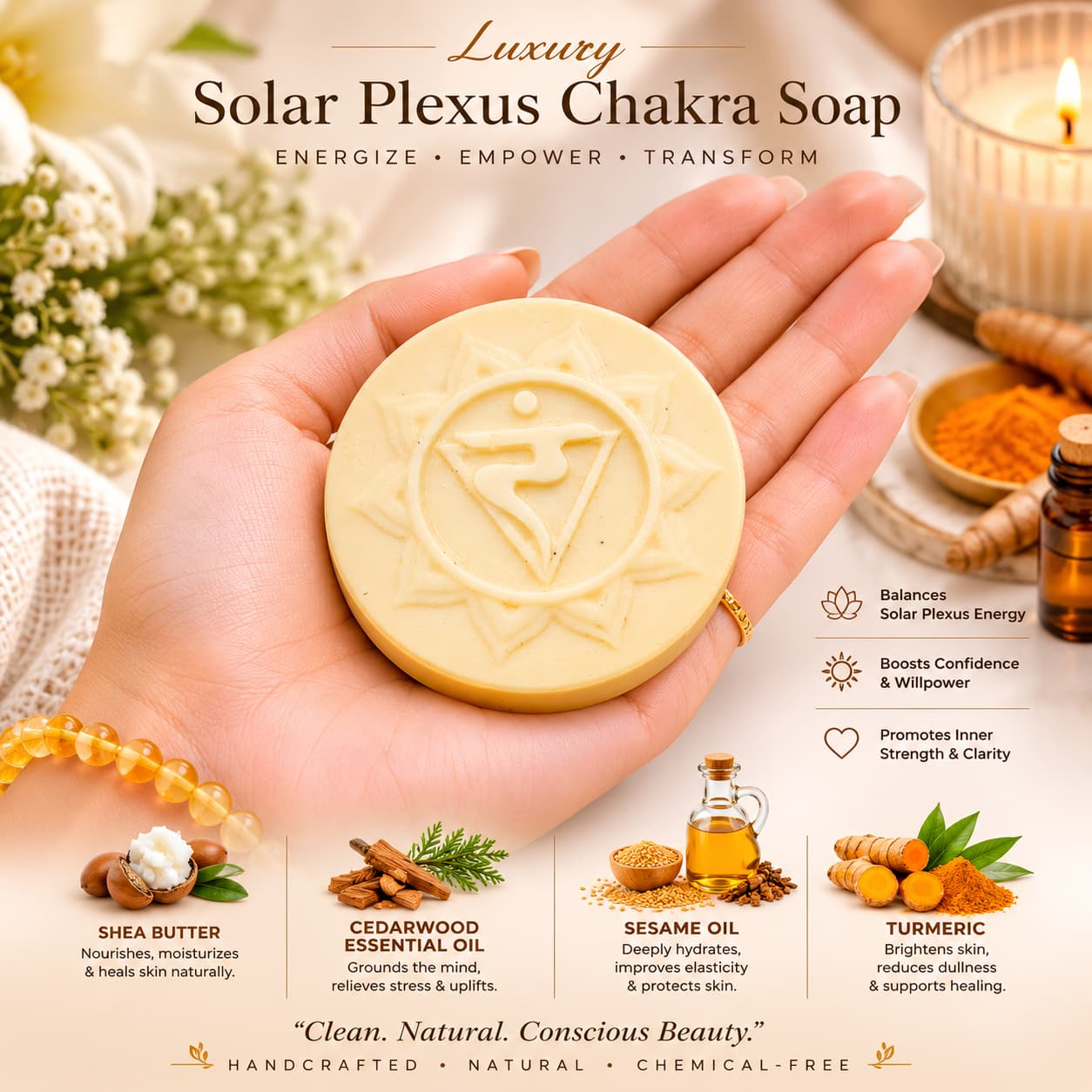 Luxury Solar Plexus Chakra Soap For Reducing Stress & Anxiety